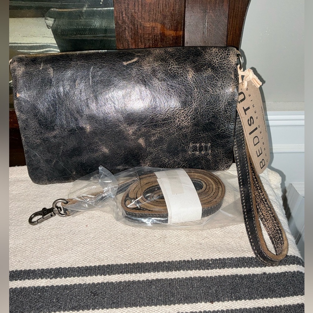 NWT Bed Stu Leather Cadence Wallet Wristlet Crossbody Bag Black Lux MSRP 175